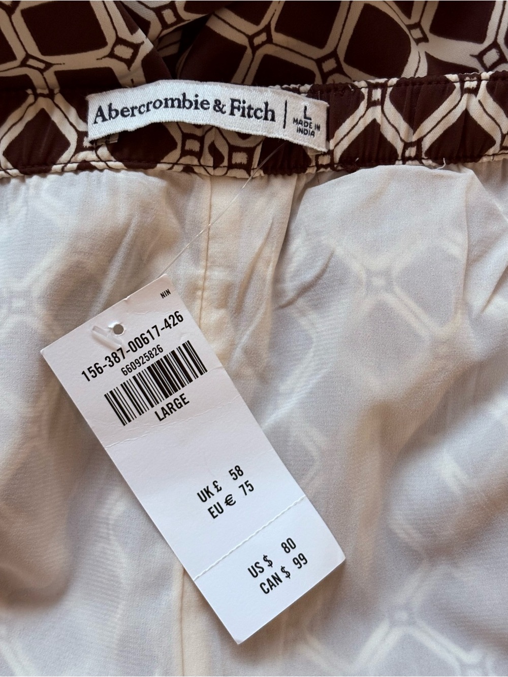 NWT Abercrombie & Fitch Wide Leg Pull-on Pants Brown Ivory sz L - Picture 12 of 14